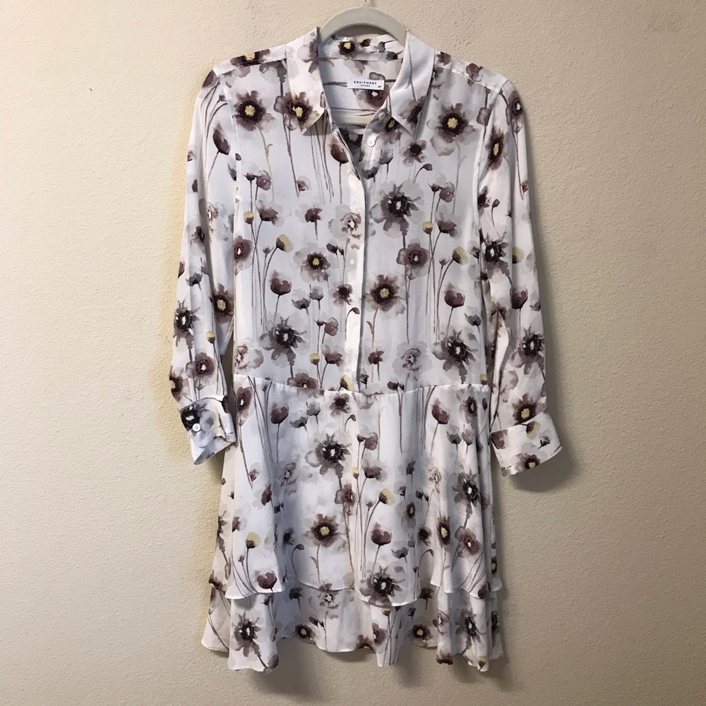 Equipment Femme White Purple Floral Silk Dress S